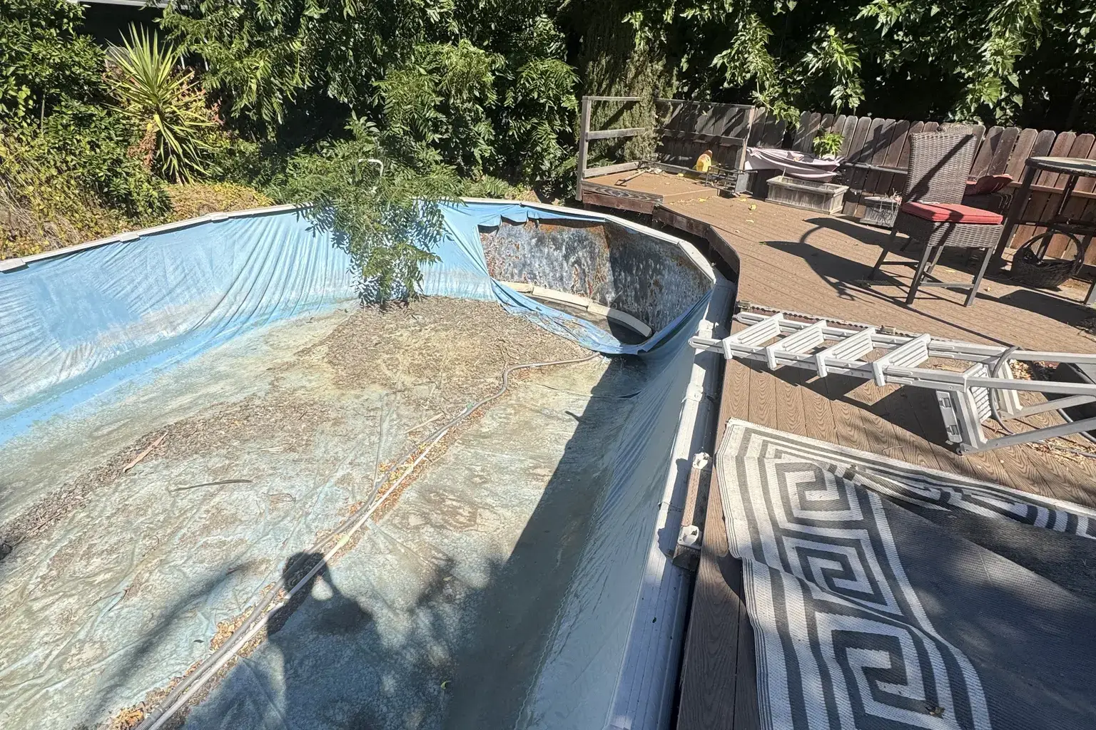 Above-ground pool removal in progress